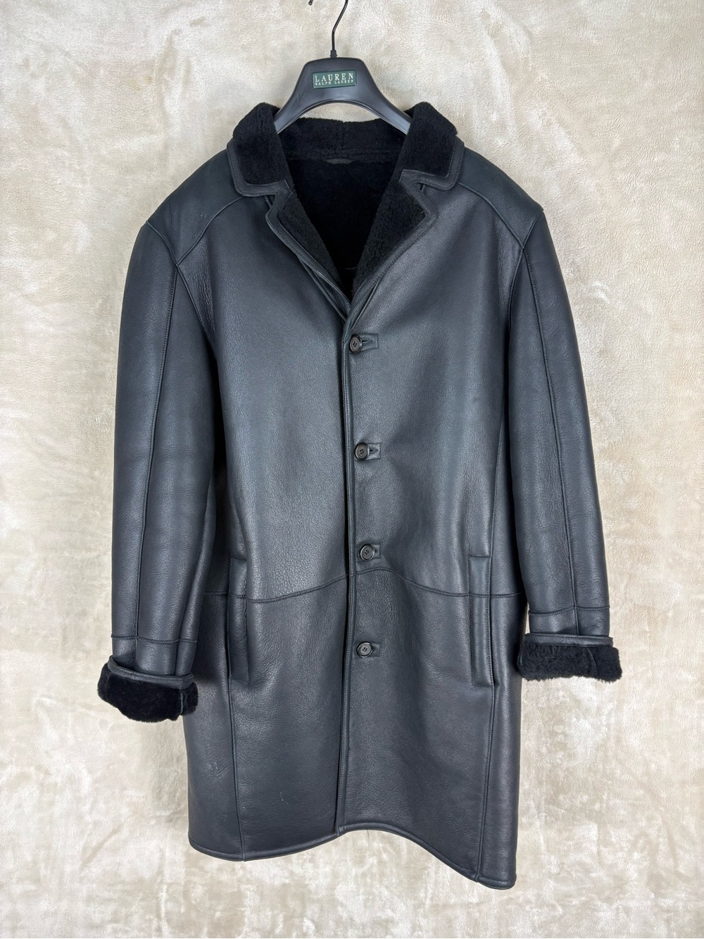 Danier Black Leather Shearling Long Overcoat